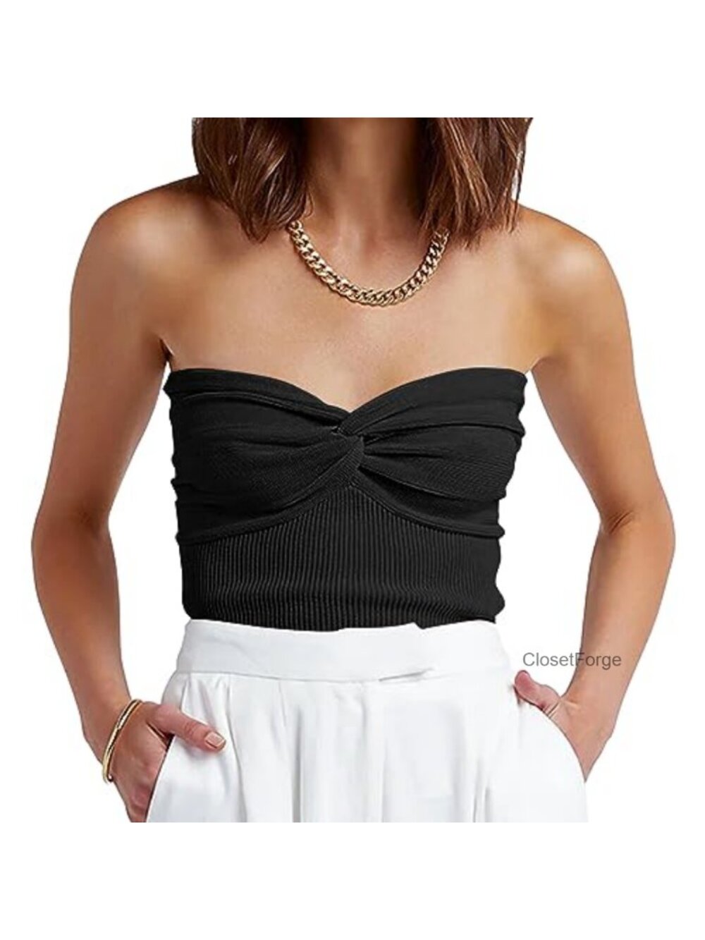 ANRABESS Womens Ribbed Knit Strapless Tube Top Cropped Slim Fit Y2K